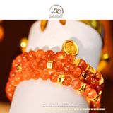  Vòng Tay Hồng Nhật Vận 6,5mm Phối Charm Bạc 925 Mạ Vàng Cao Cấp 