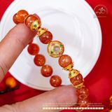  Vòng Tay Hồng Nhật Vận Vip 9mm Phối Charm Tròn Đá Trắng 