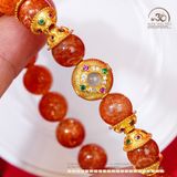  Vòng Tay Hồng Nhật Vận Vip 9mm Phối Charm Tròn Đá Trắng 