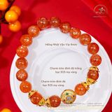  Vòng Tay Hồng Nhật Vận Vip 9mm Phối Charm Tròn Đá Trắng 