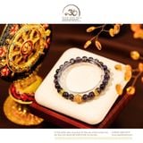  Vòng Tay Iolite 8mm 2A Phối Charm Tròn Hoa Đính Đá 
