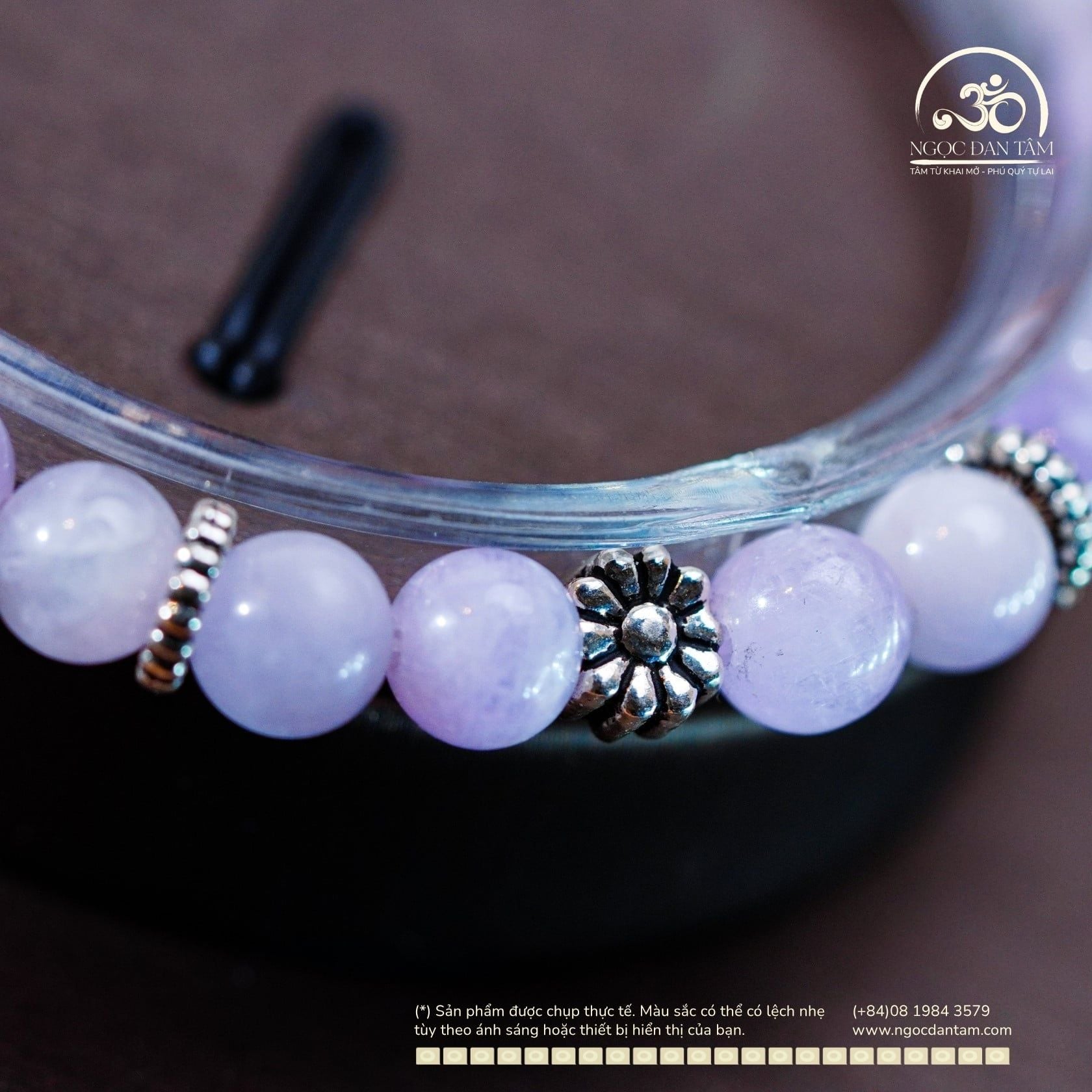  Vòng Tay Đá Kunzite 6mm 3A Phối Charm Đệm Hoa Cúc 