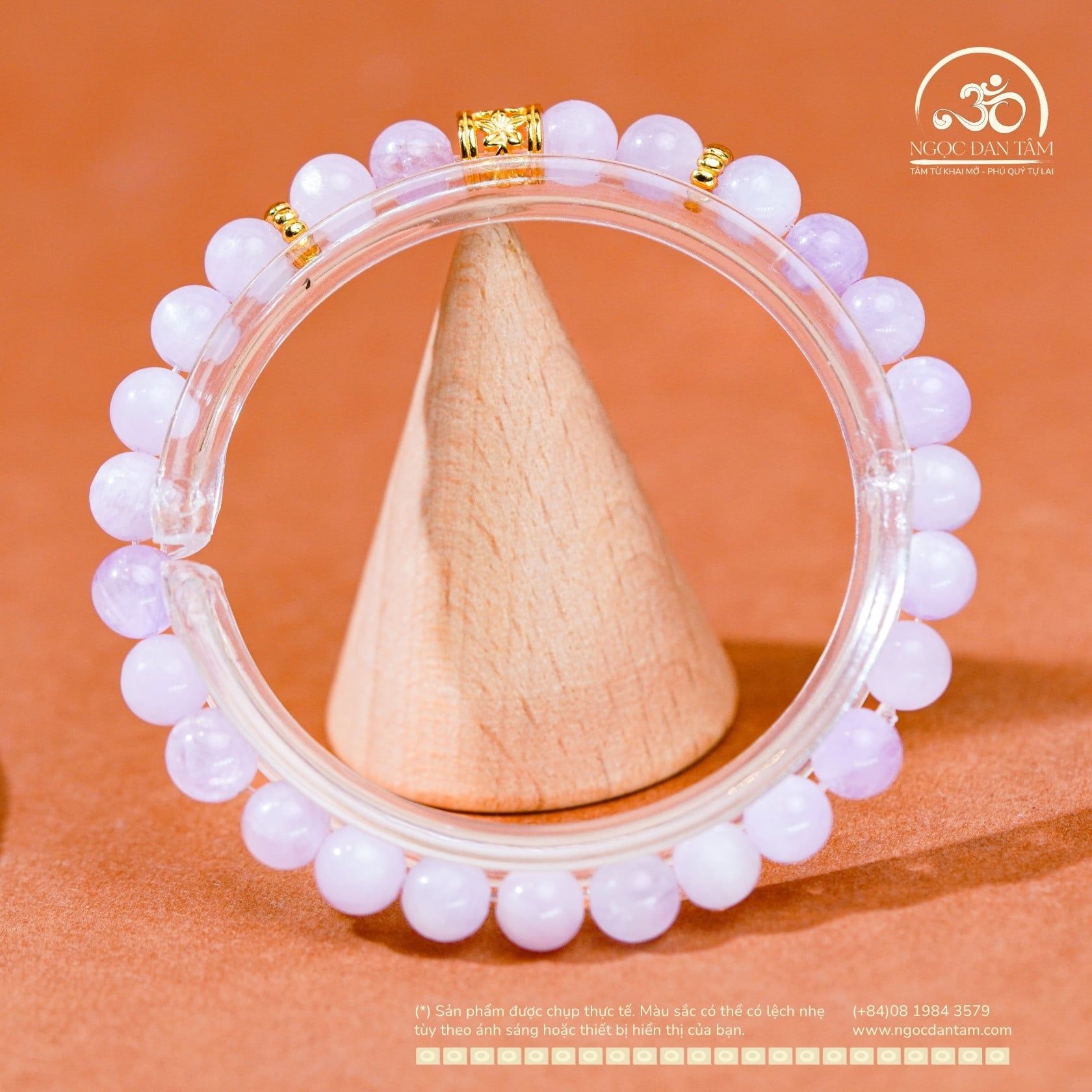  Vòng Tay Đá Kunzite 6mm 3A Phối Charm Trụ Hoa 5 cánh 