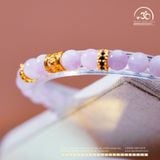  Vòng Tay Đá Kunzite 6mm 3A Phối Charm Trụ Hoa 5 Cánh & Charm Vảy Rồng Đá Xanh 