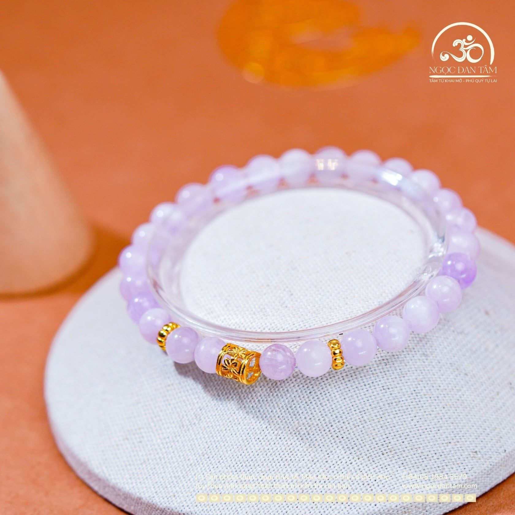  Vòng Tay Đá Kunzite 6mm 3A Phối Charm Trụ Hoa 5 cánh 