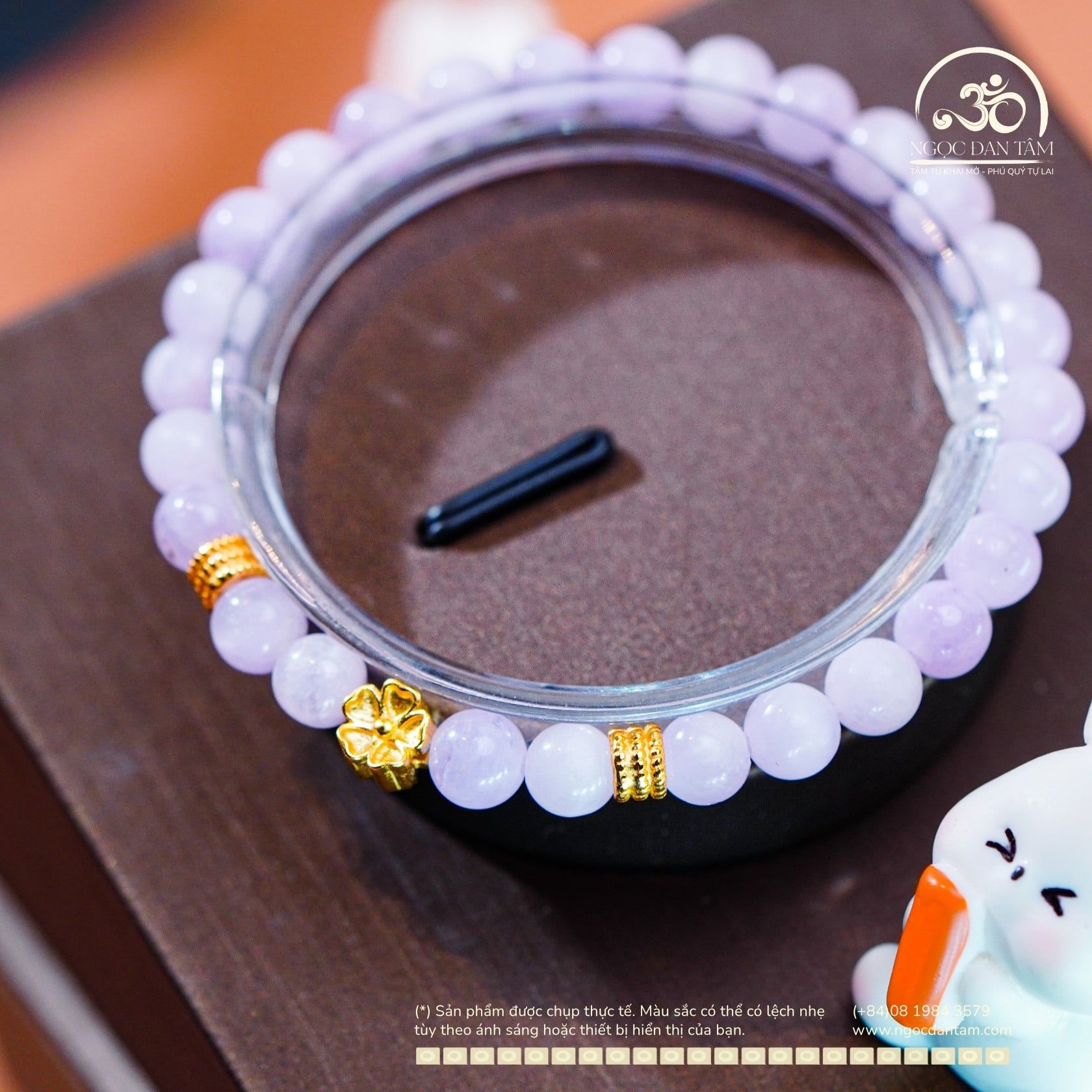  Vòng Tay Đá Kunzite 6mm 3A Phối Charm Hoa Mai 