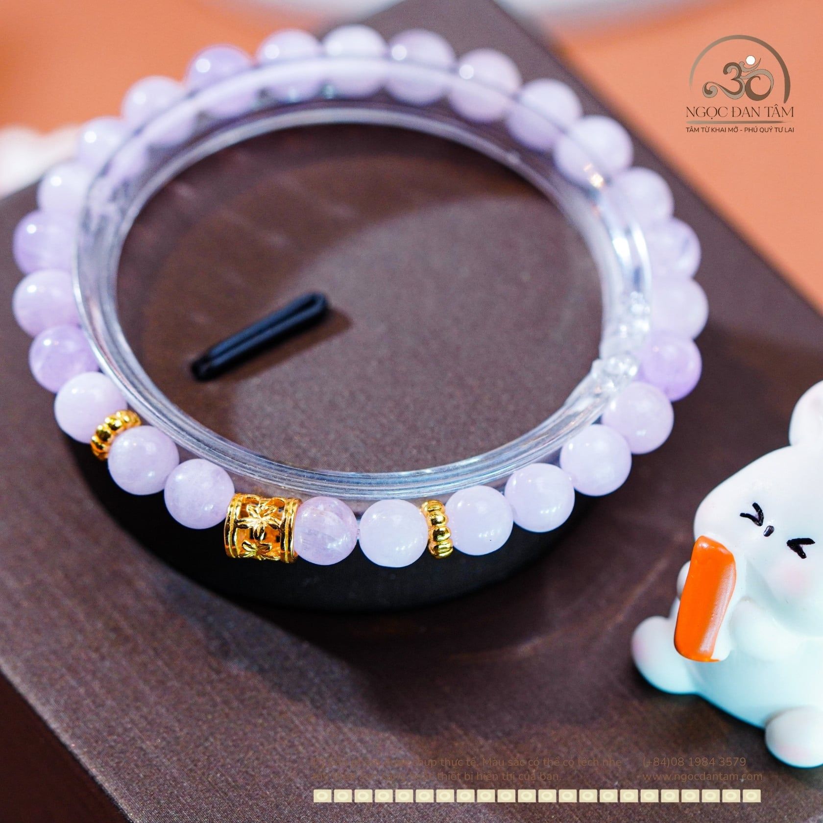 Vòng Tay Đá Kunzite 6mm 3A Phối Charm Trụ Hoa 5 cánh 