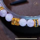  Vòng Tay Đá Kunzite 6mm 3A Phối Charm Trụ Hoa 5 Cánh & Charm Vảy Rồng Đá Xanh 