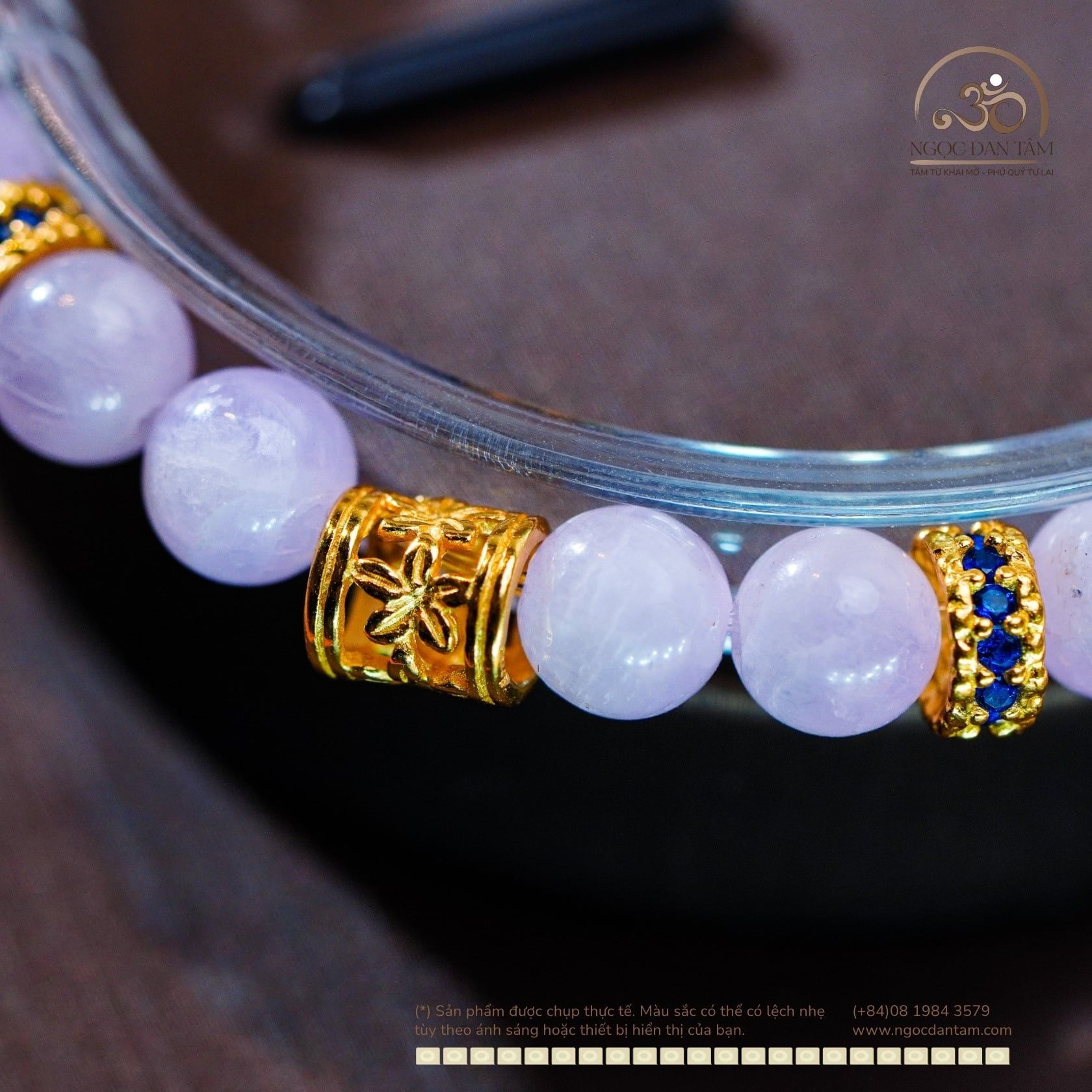  Vòng Tay Đá Kunzite 6mm 3A Phối Charm Trụ Hoa 5 Cánh & Charm Vảy Rồng Đá Xanh 