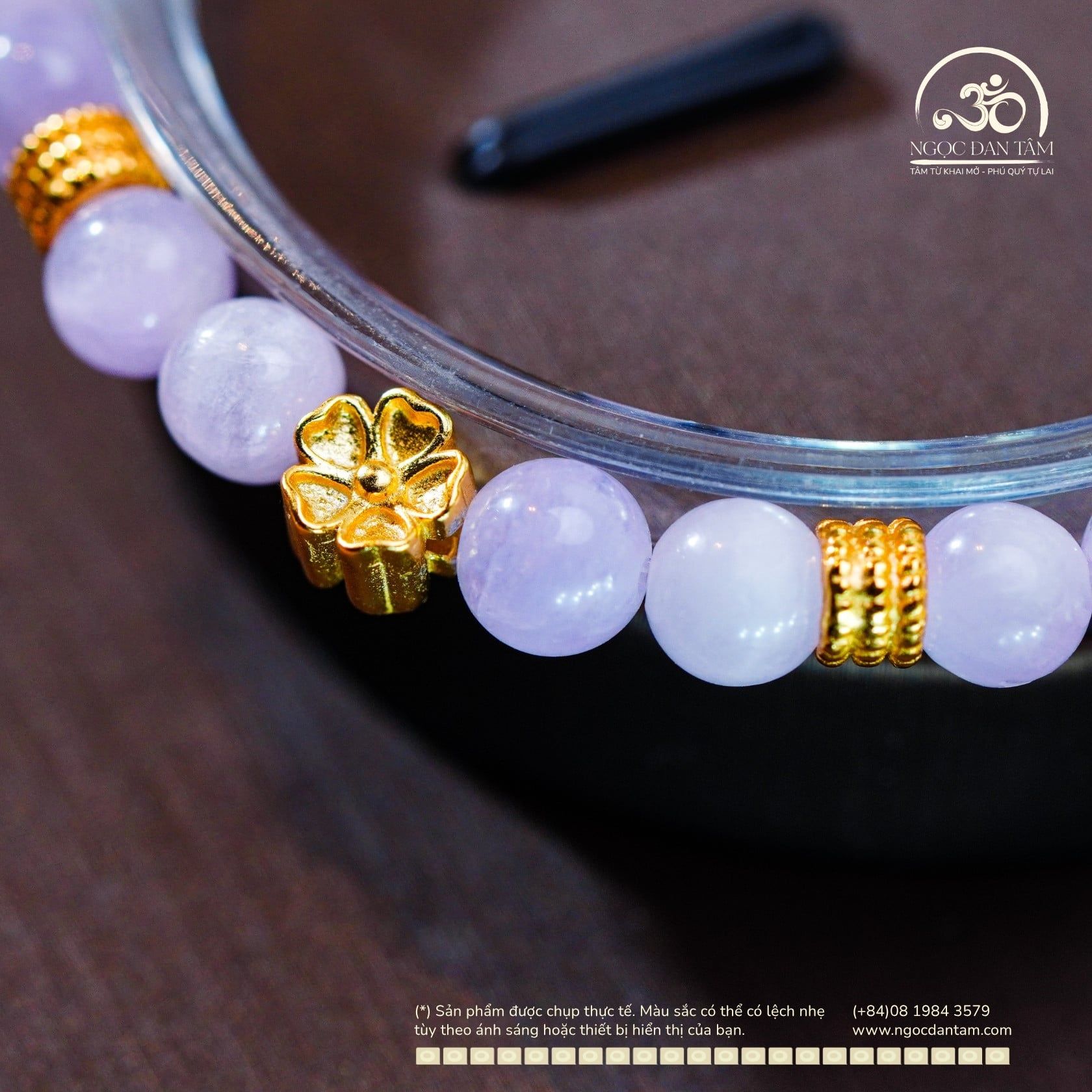  Vòng Tay Đá Kunzite 6mm 3A Phối Charm Hoa Mai 