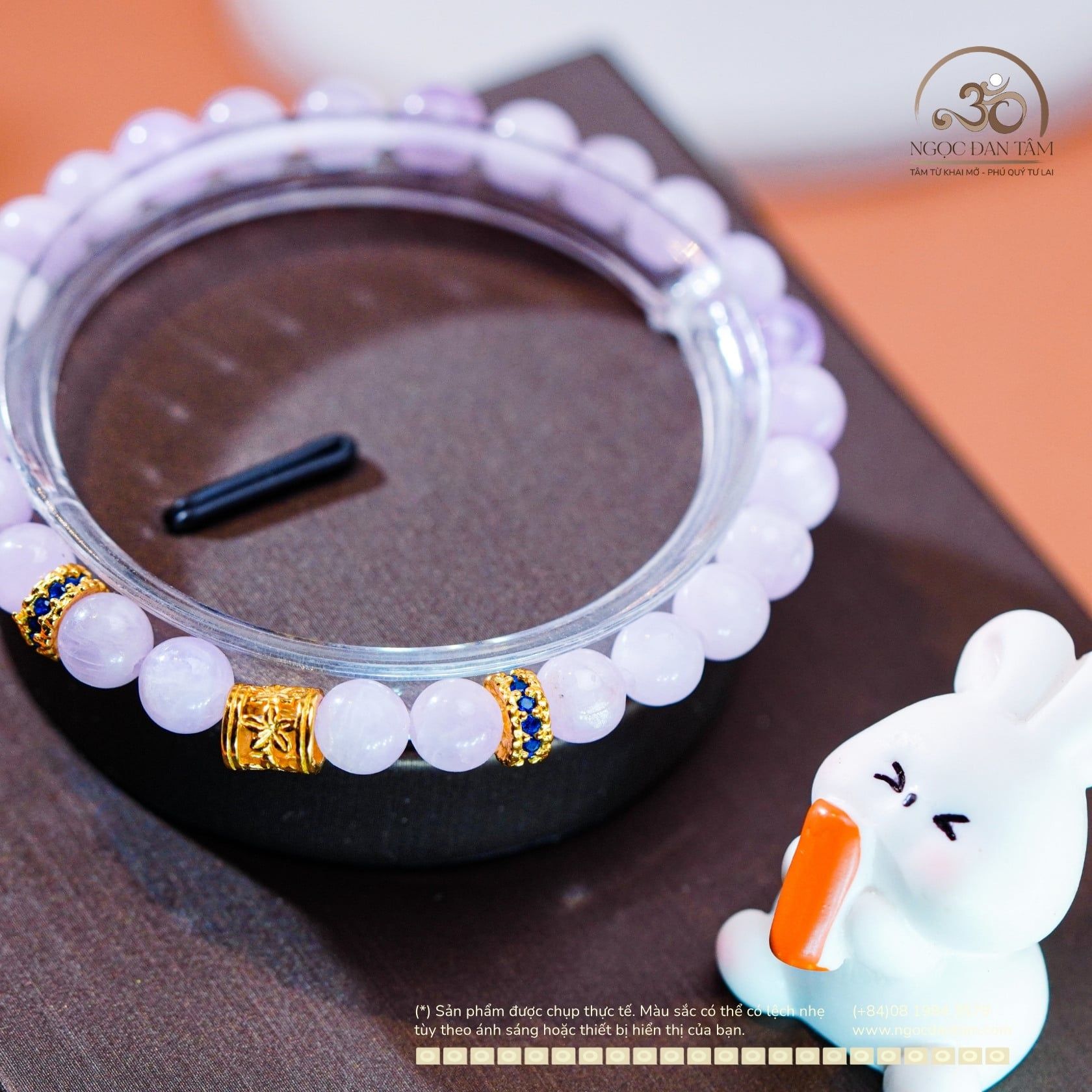 Vòng Tay Đá Kunzite 6mm 3A Phối Charm Trụ Hoa 5 Cánh & Charm Vảy Rồng Đá Xanh 