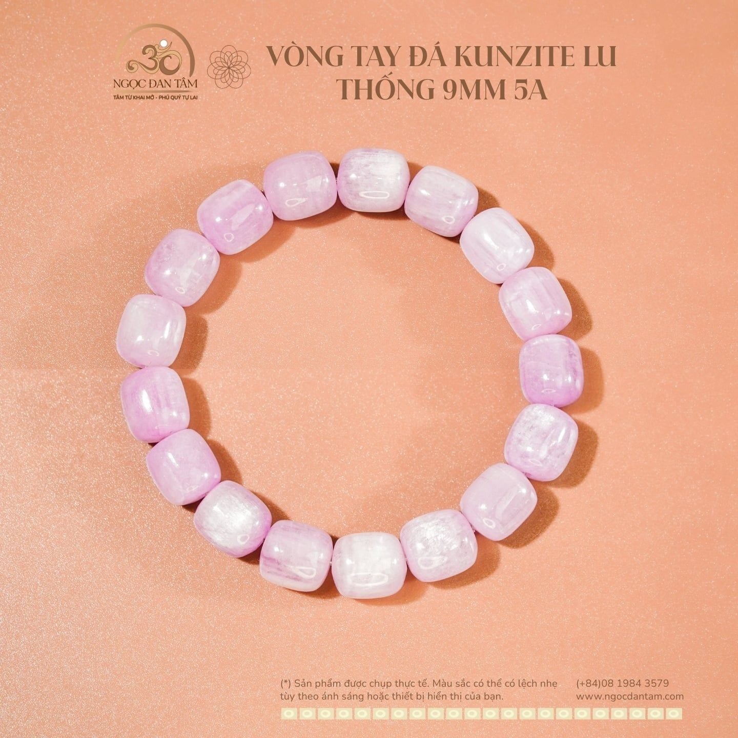  Vòng Tay Kunzite lu thống 9mm 5A 