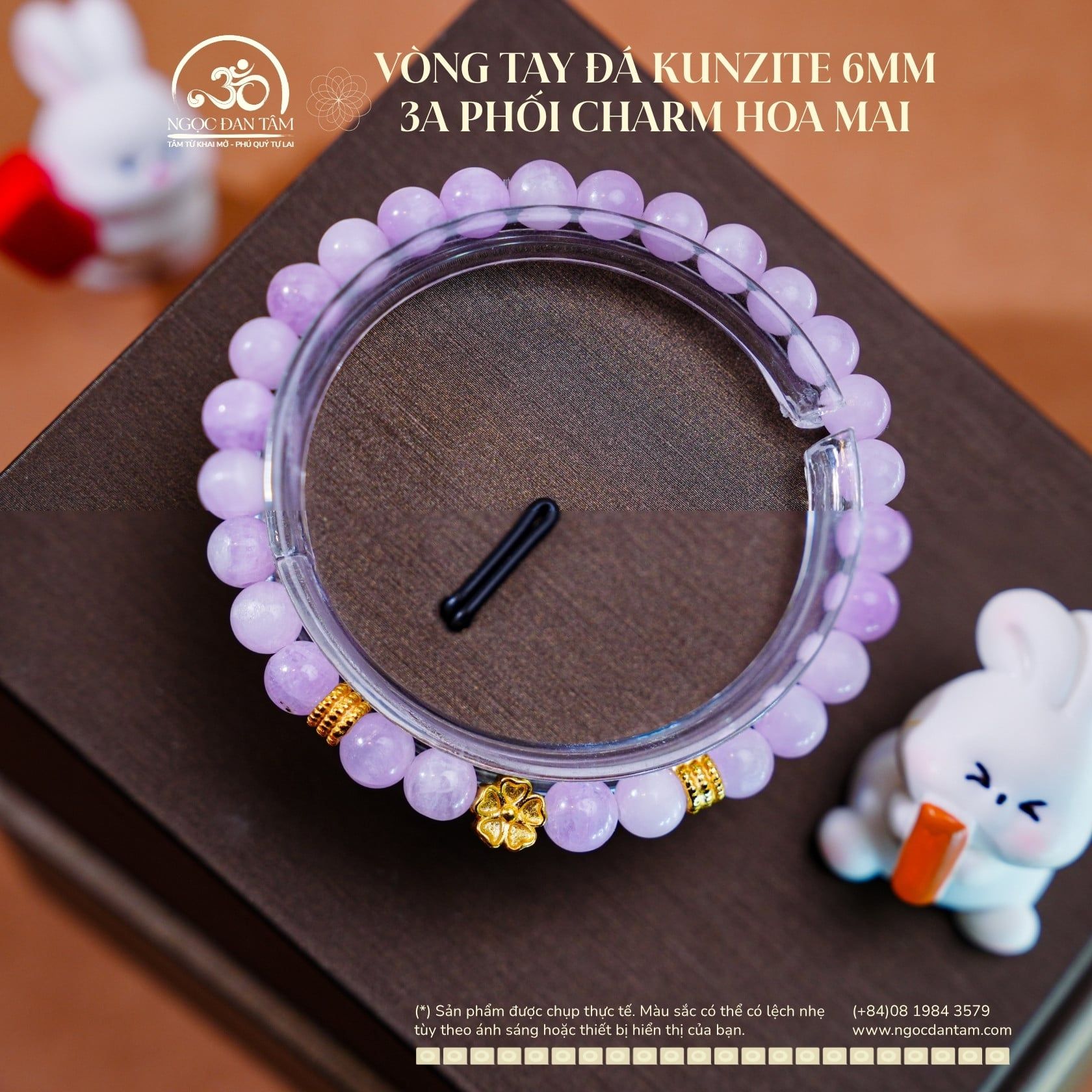  Vòng Tay Đá Kunzite 6mm 3A Phối Charm Hoa Mai 