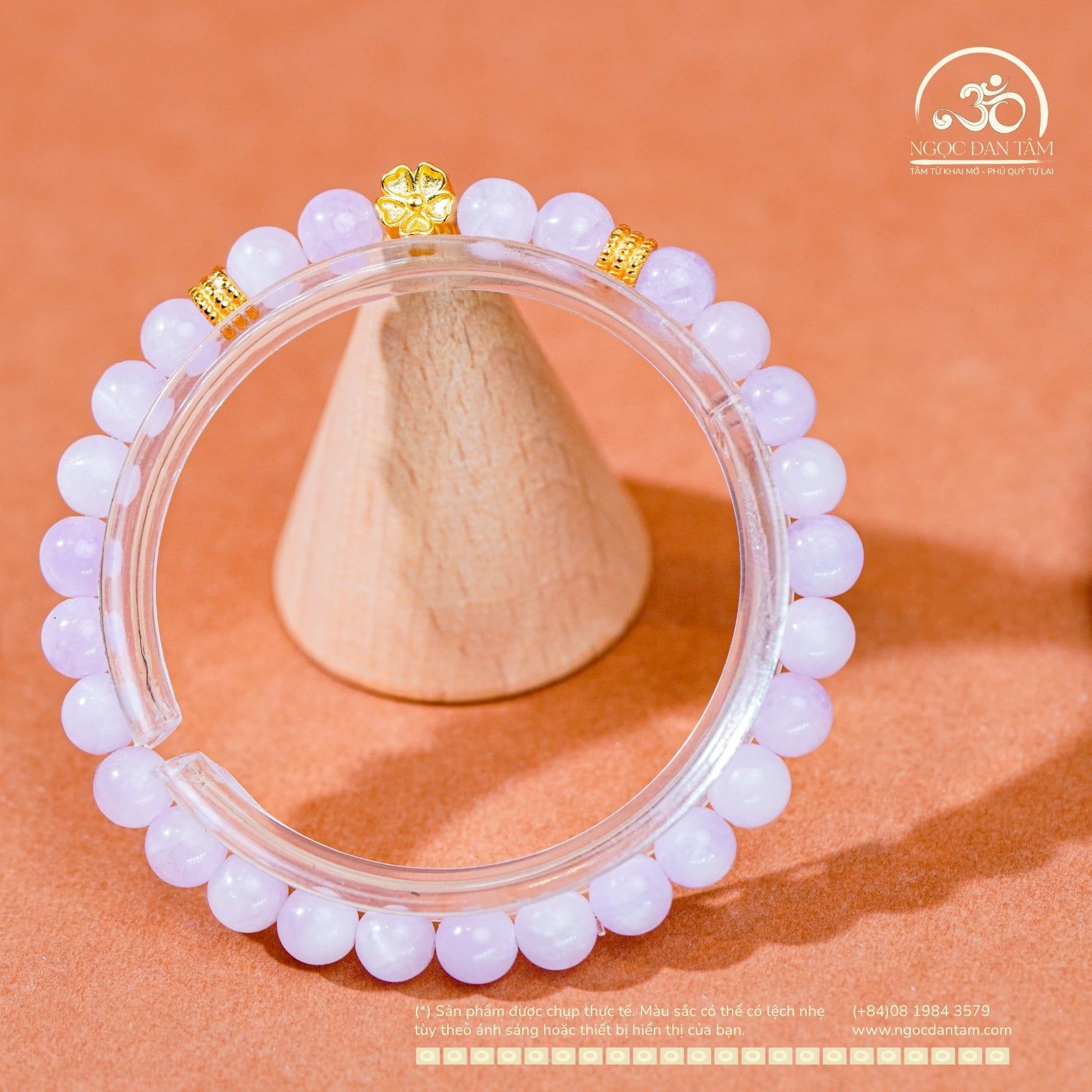  Vòng Tay Đá Kunzite 6mm 3A Phối Charm Hoa Mai 