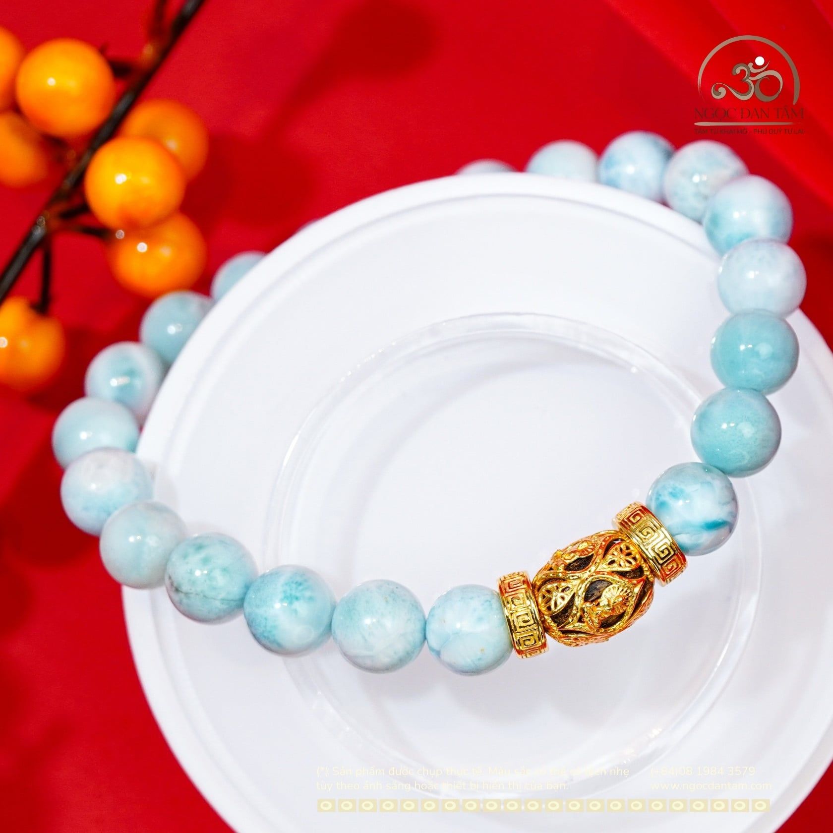  Vòng Tay Larima 9mm 5A Phối Charm Tam Thánh Pháp Luân 