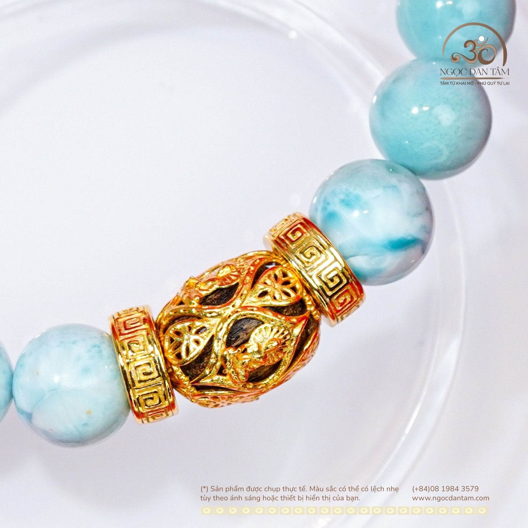  Vòng Tay Larima 9mm 5A Phối Charm Tam Thánh Pháp Luân 