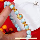  Vòng Tay Larimar 9mm 5A Phối Charm Tròn Đá Xanh 