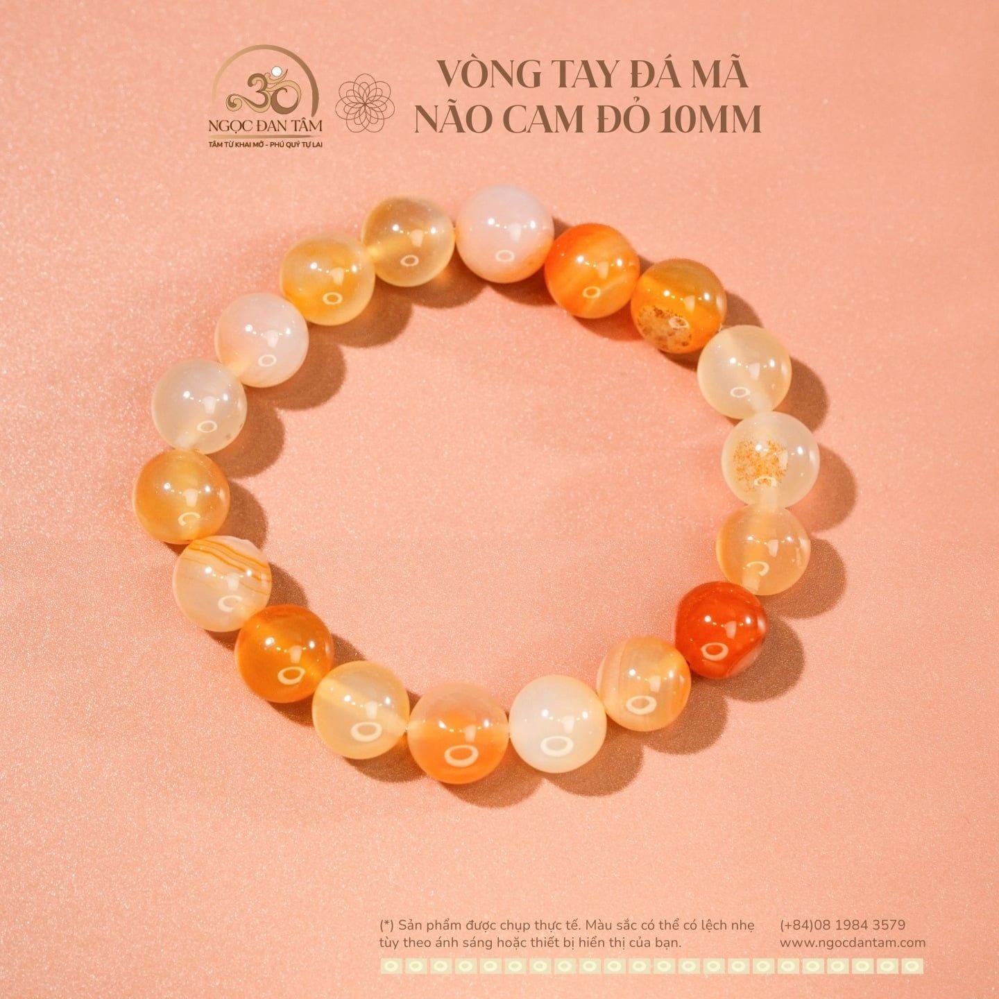  Vòng Tay Đá Mã Não Cam Đỏ 10mm 