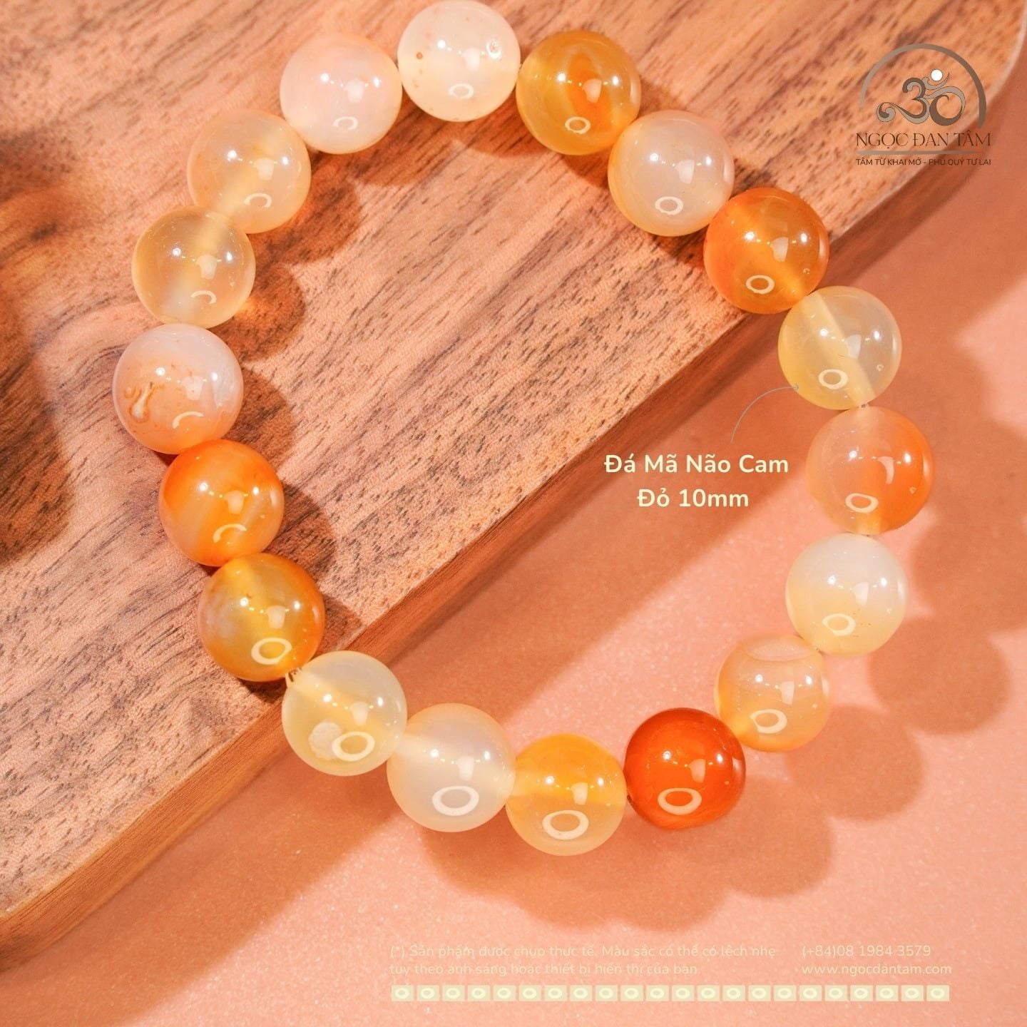  Vòng Tay Đá Mã Não Cam Đỏ 10mm 