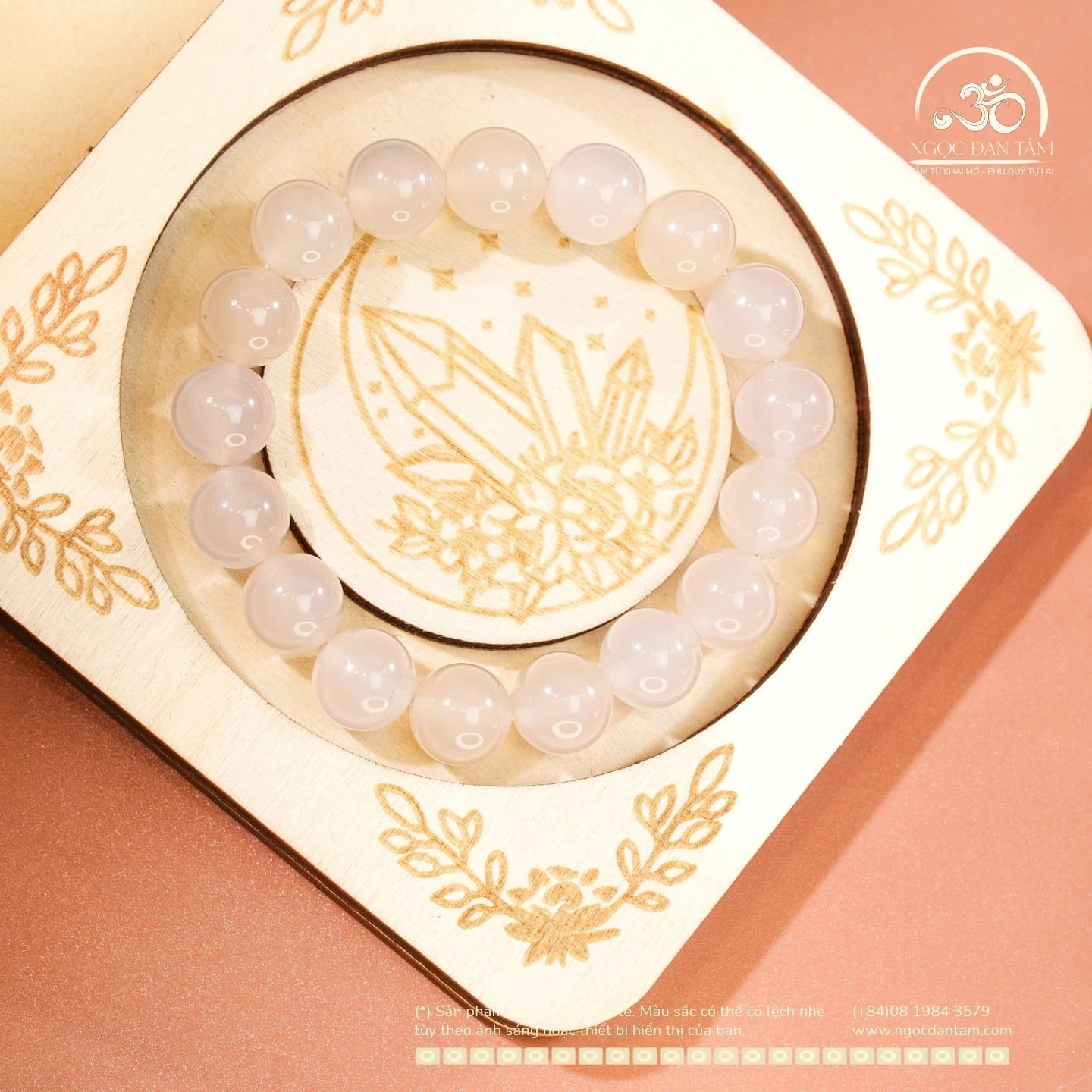  Vòng Tay Đá Mã Não Trắng 10mm 