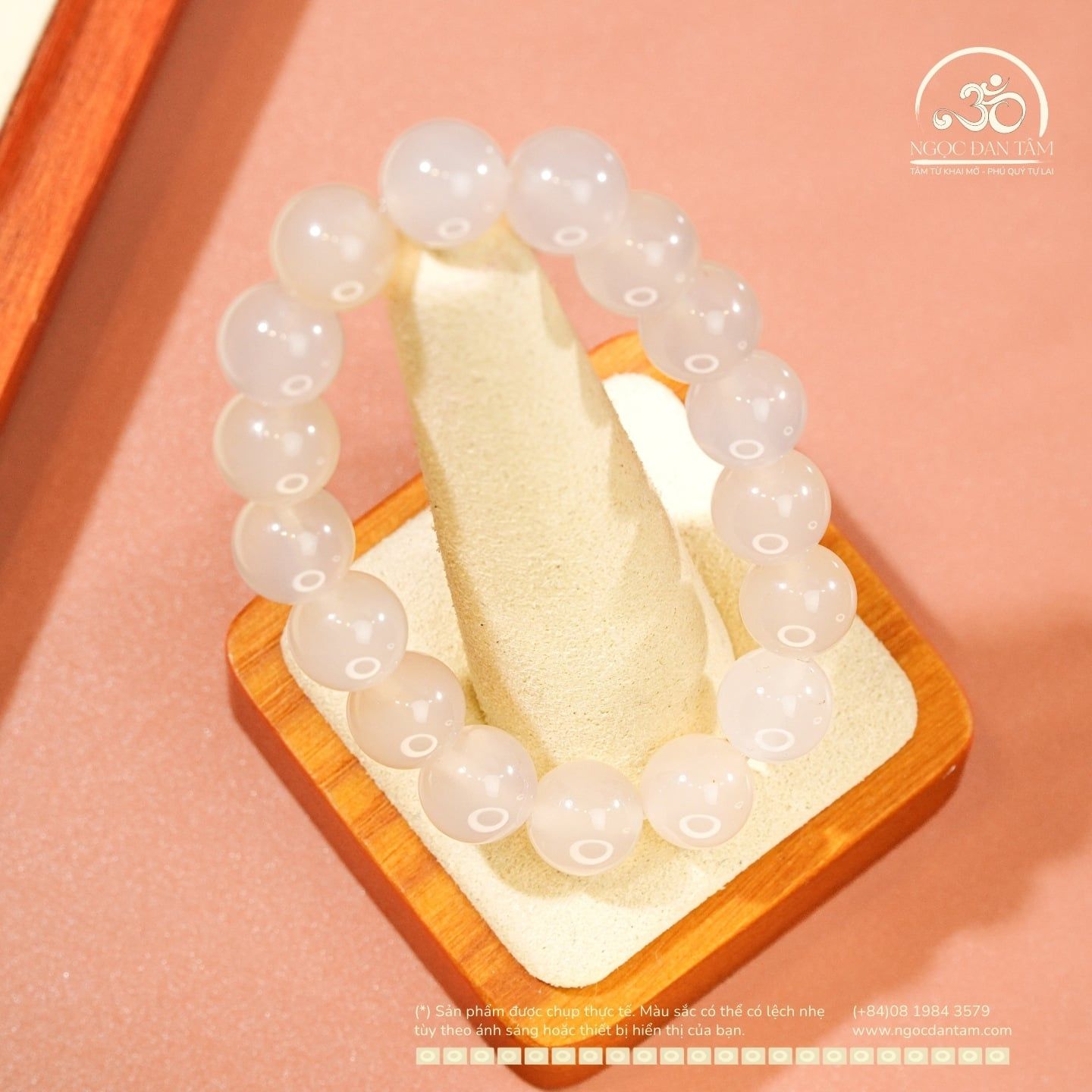  Vòng Tay Đá Mã Não Trắng 10mm 