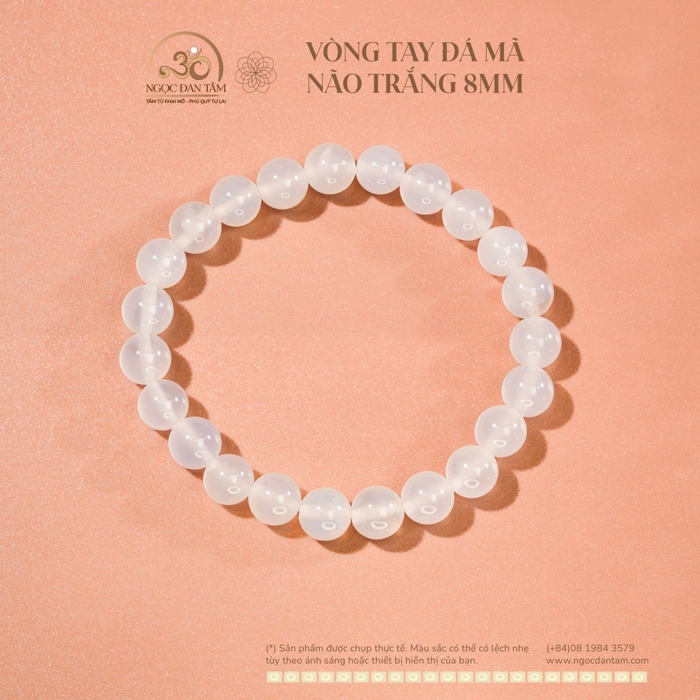  Vòng Tay Đá Mã Não Trắng 8mm 