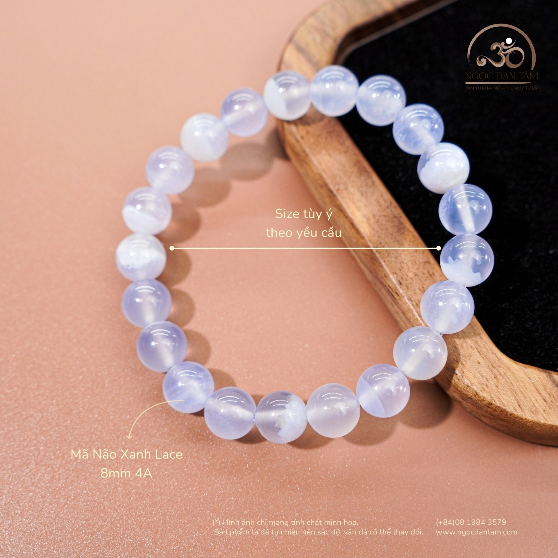  Vòng Tay Đá Mã Não Xanh Lace 8mm 4A 