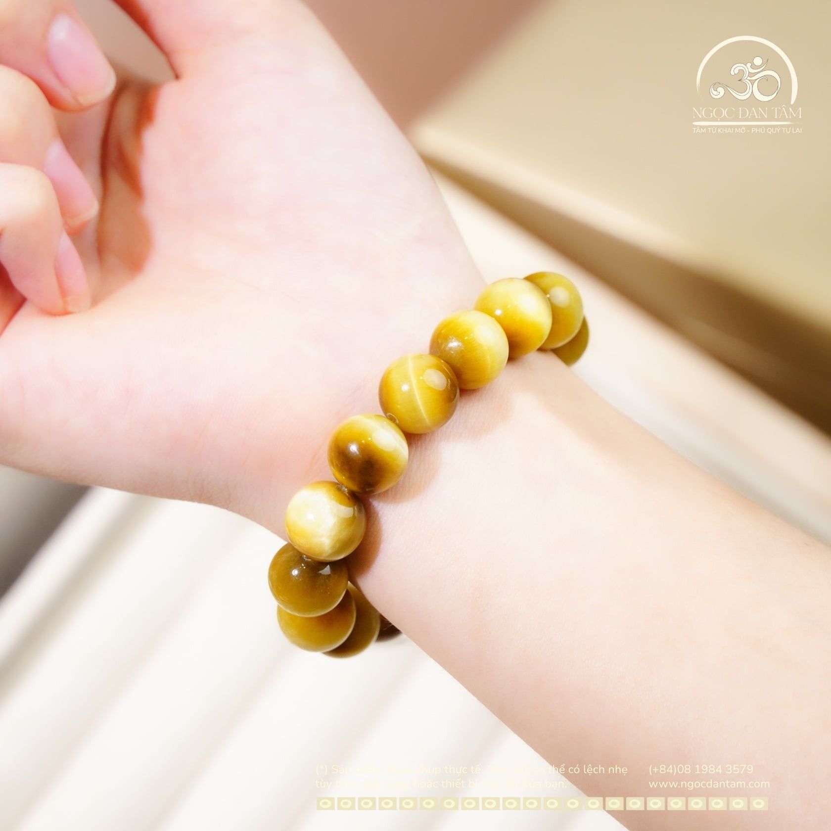  Vòng Tay Đá Mắt Hổ Vàng 12mm 5A 