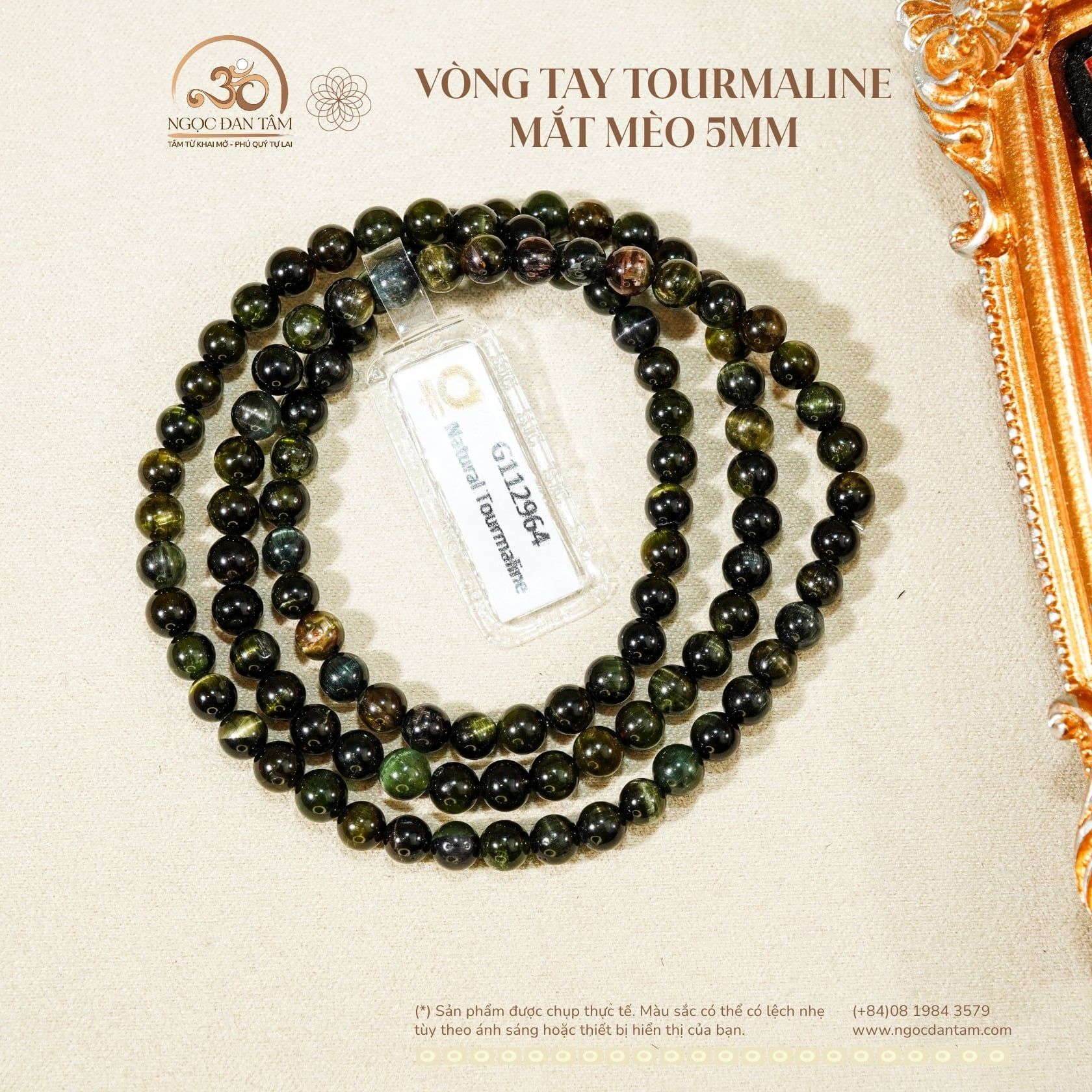  Vòng Tay Tourmaline Mắt Mèo 5mm 