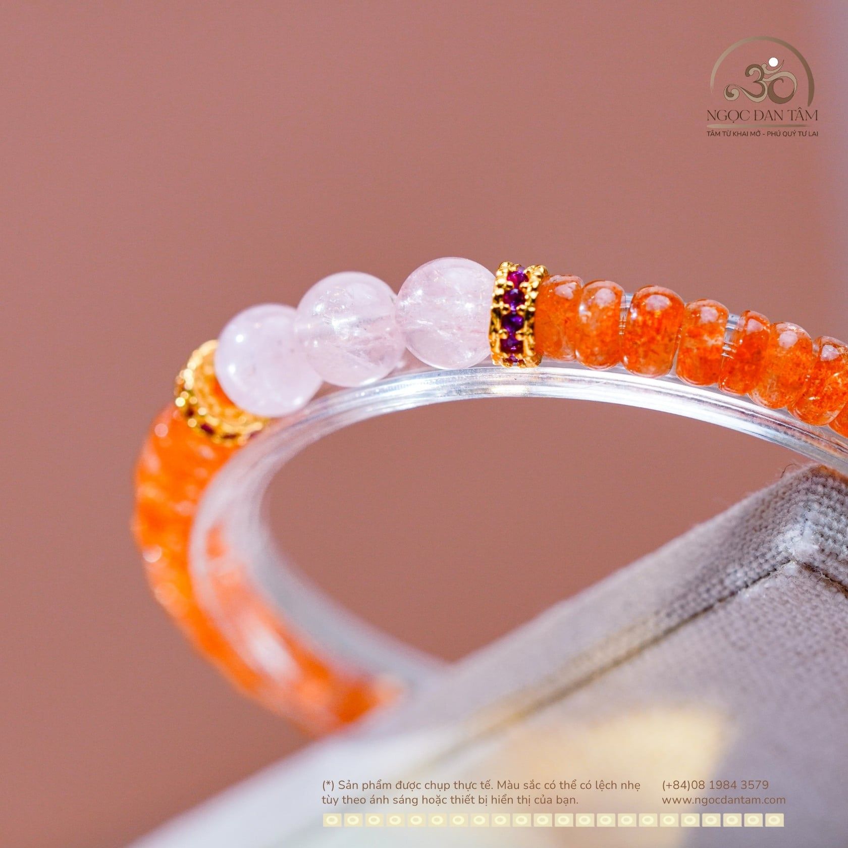  Vòng Tay Đá Mặt Trời Bánh Xe 4*7mm 5A Phối Morganite 6mm 3A 