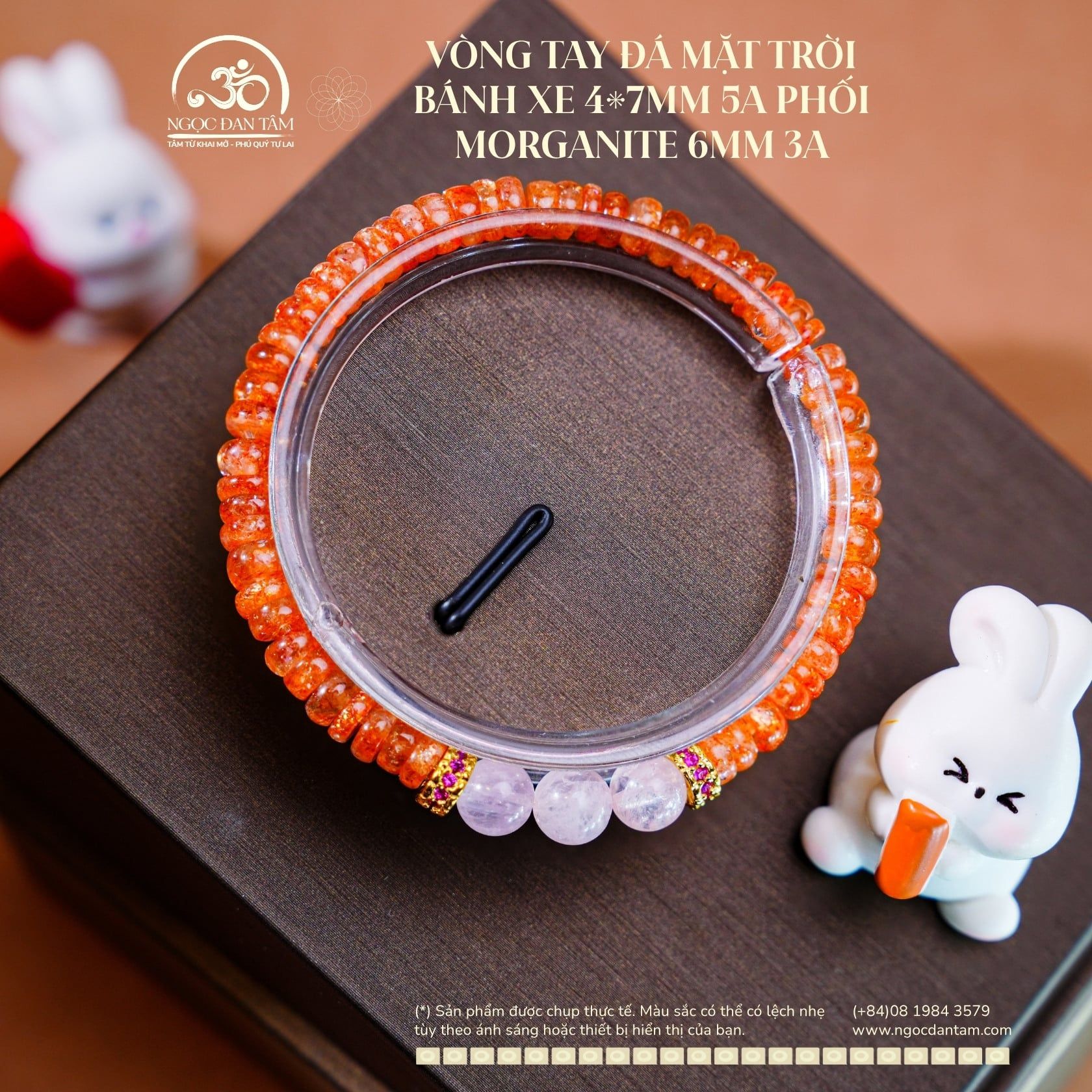  Vòng Tay Đá Mặt Trời Bánh Xe 4*7mm 5A Phối Morganite 6mm 3A 