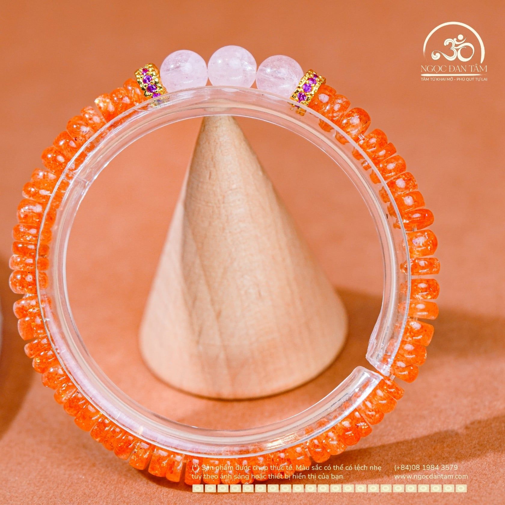  Vòng Tay Đá Mặt Trời Bánh Xe 4*7mm 5A Phối Morganite 6mm 3A 