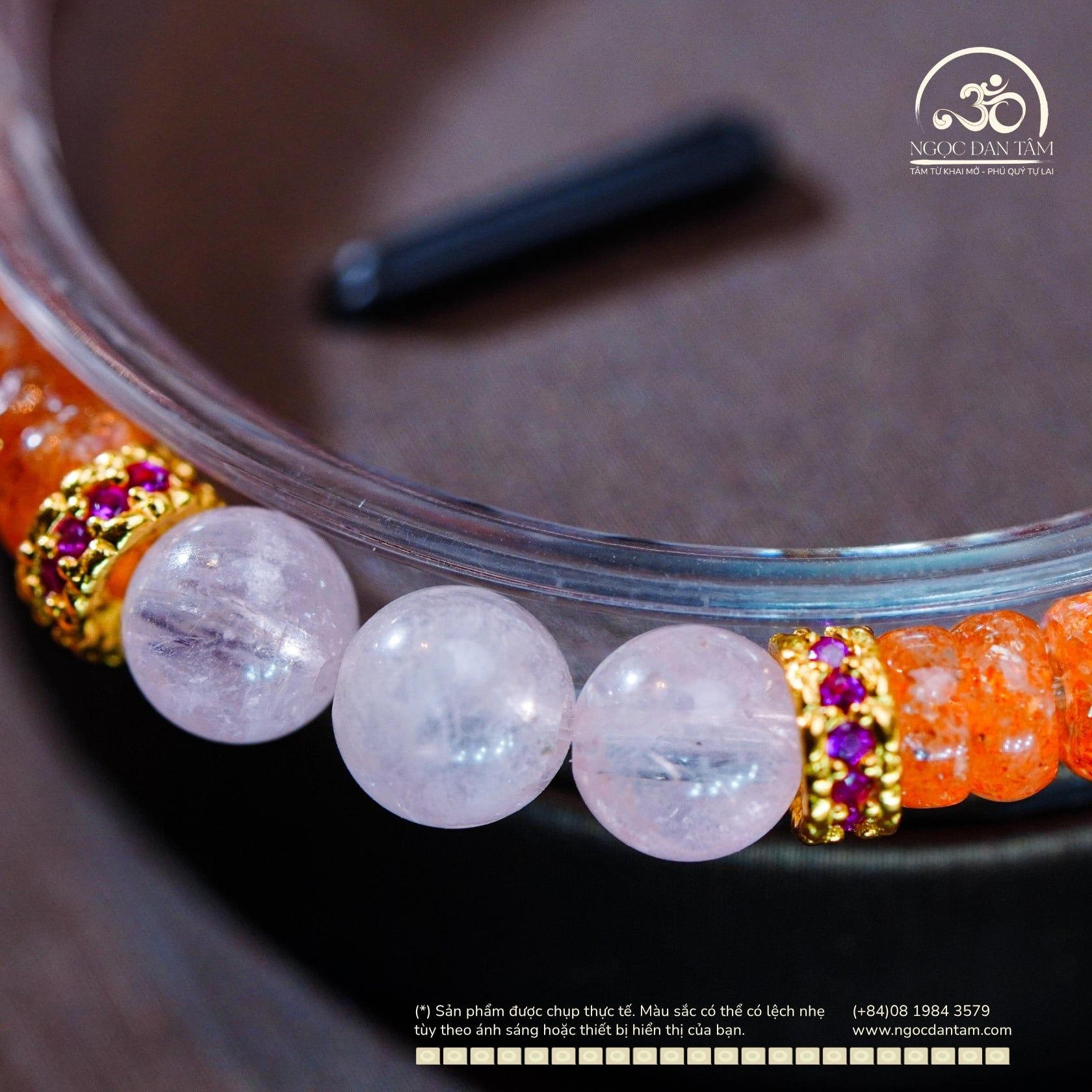  Vòng Tay Đá Mặt Trời Bánh Xe 4*7mm 5A Phối Morganite 6mm 3A 