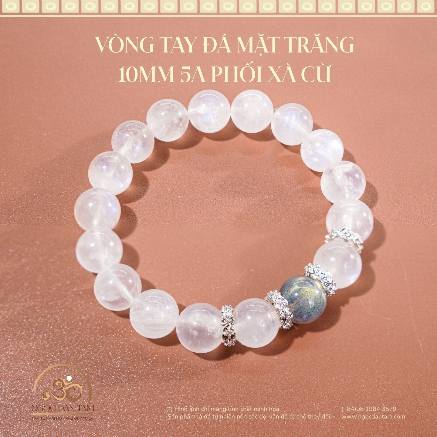  Vòng Tay Mặt Trăng 10mm 5A Phối Xà Cừ 10mm 5A 