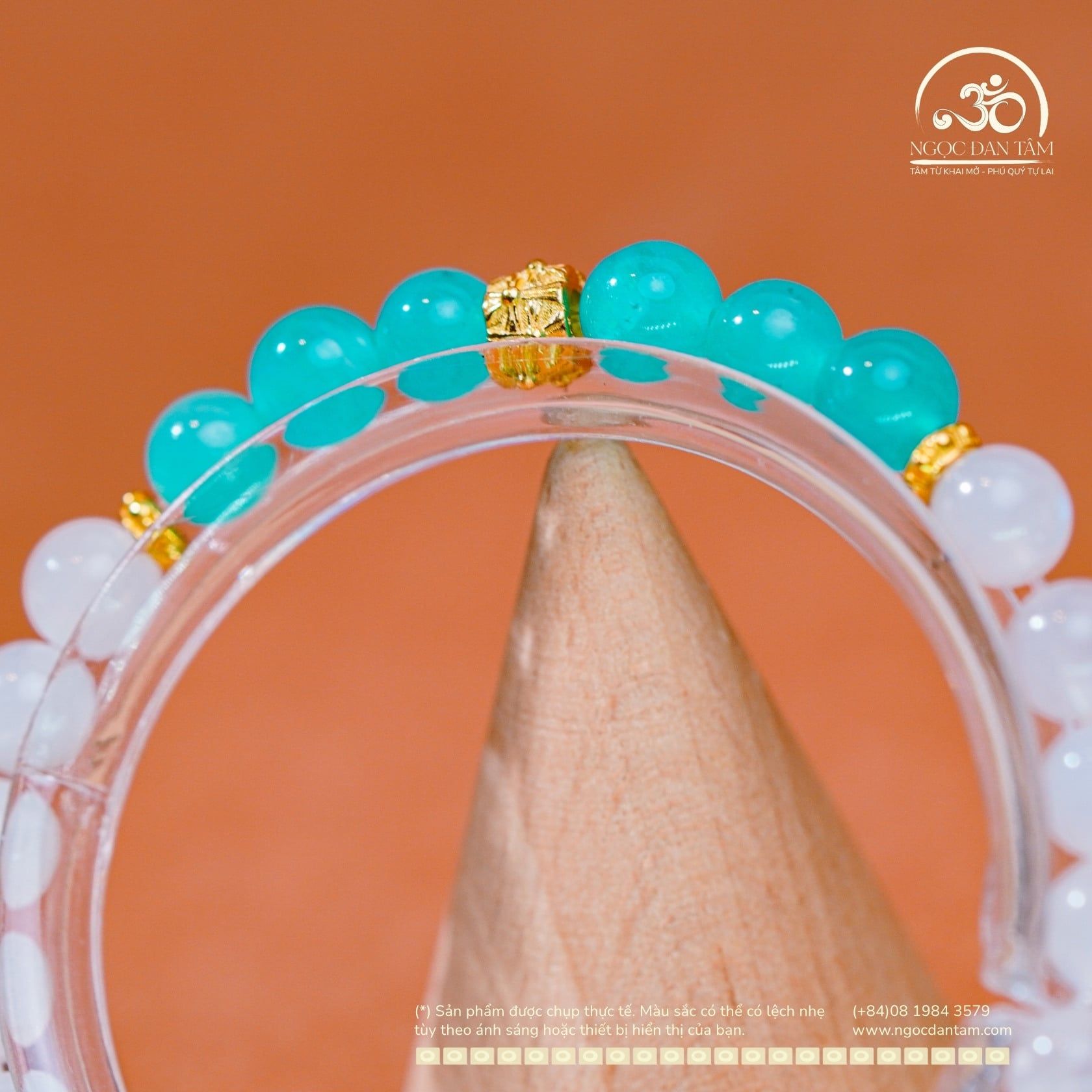  Vòng Tay Đá Mặt Trăng 6mm 3A & Amazonite 6mm 5A Phối Charm Tứ Hoa May Mắn 