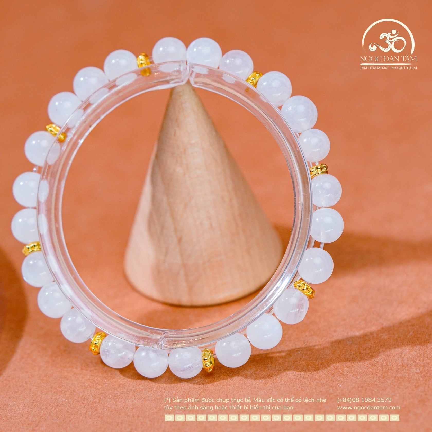  Vòng Tay Đá Mặt Trăng 6mm 3A Phối Charm Đài Sen Nhỏ 