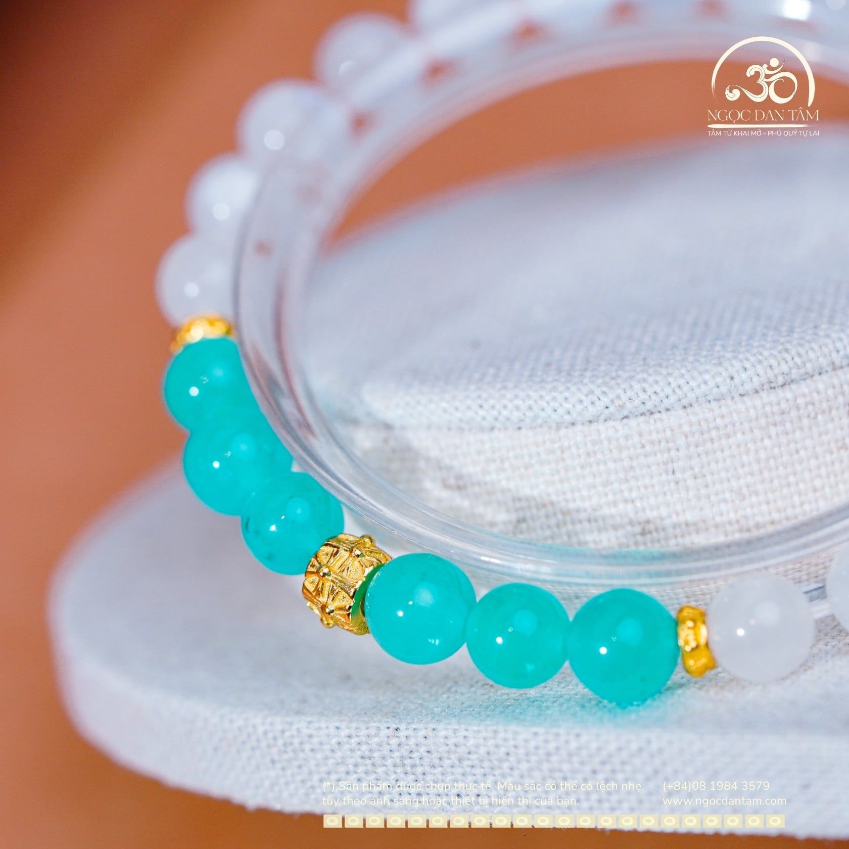  Vòng Tay Đá Mặt Trăng 6mm 3A & Amazonite 6mm 5A Phối Charm Tứ Hoa May Mắn 