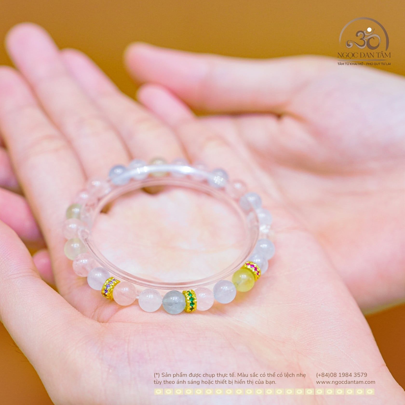  Vòng Tay Đá Morganite 6mm 3A Phối Charm Charm Vảy Rồng 3 Màu 