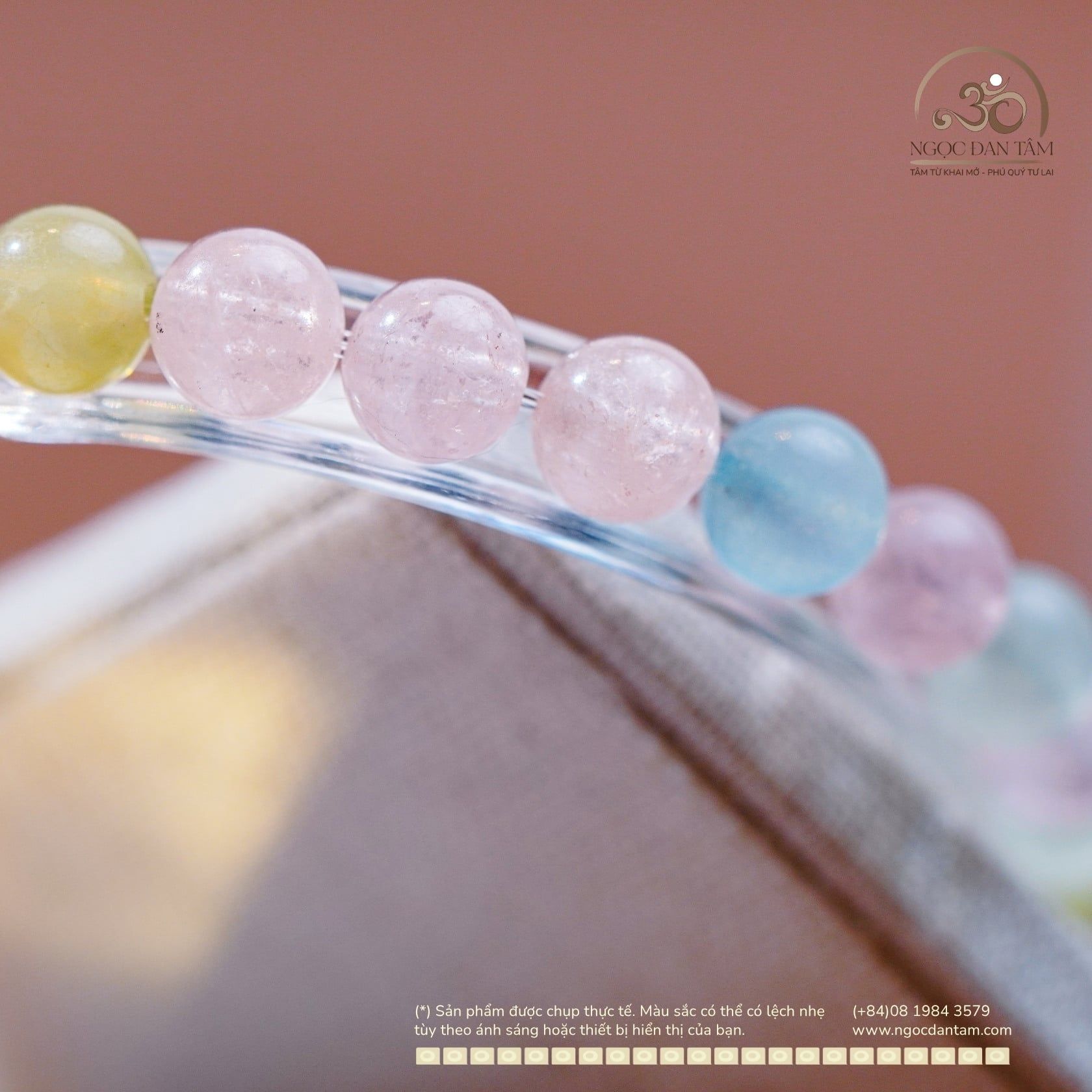  Vòng Tay Đá Morganite 6mm 3A Phối Charm Hoa Đa Sắc 