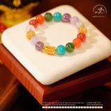  Vòng Tay 7 Màu Luân Xa Phối Charm Chuông Vàng Đính Đá 