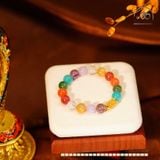  Vòng Tay 7 Màu Luân Xa Phối Charm Chuông Vàng Đính Đá 