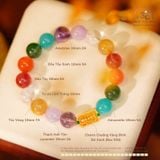  Vòng Tay 7 Màu Luân Xa Phối Charm Chuông Vàng Đính Đá 