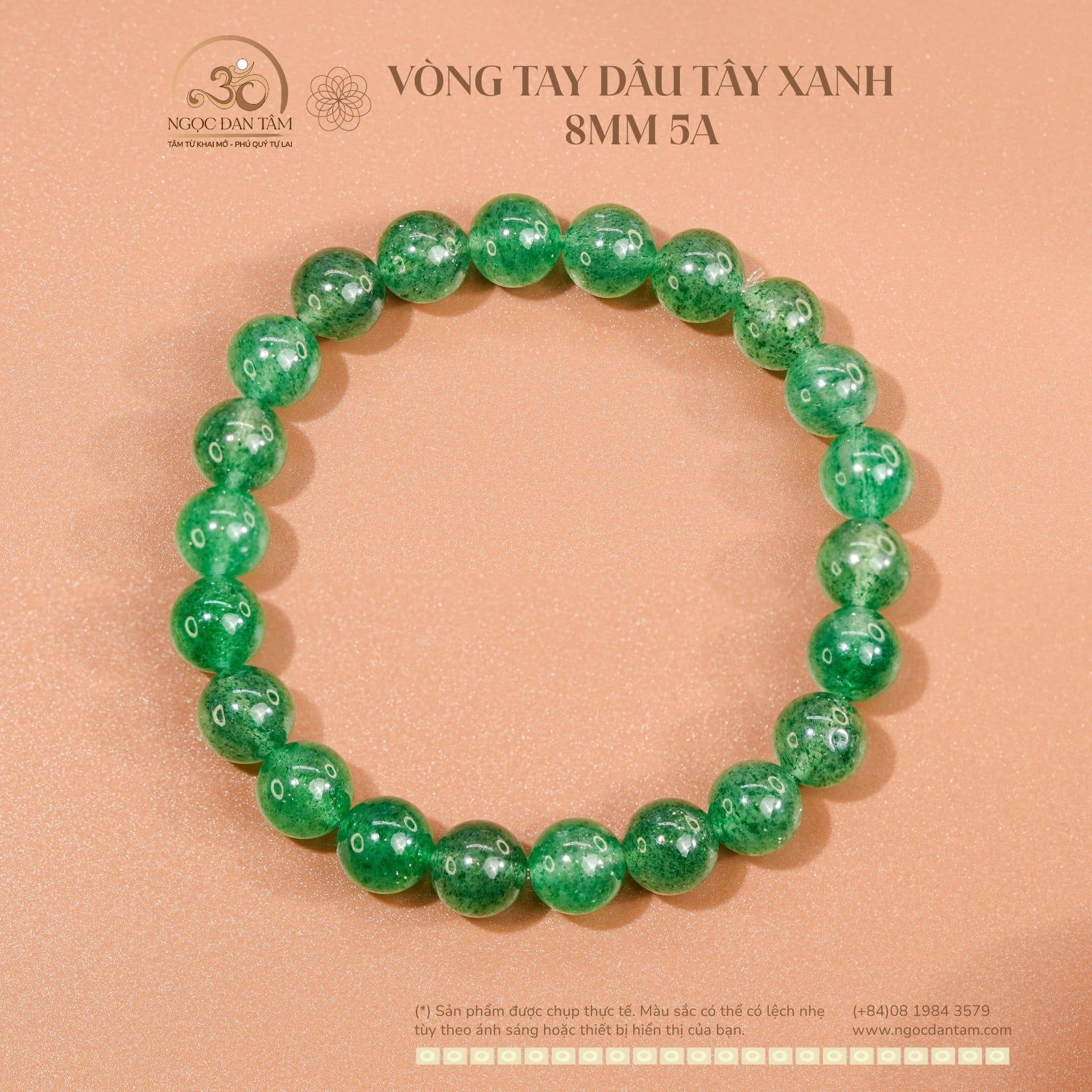  Vòng Tay Dâu Tây Xanh 8mm 5A 