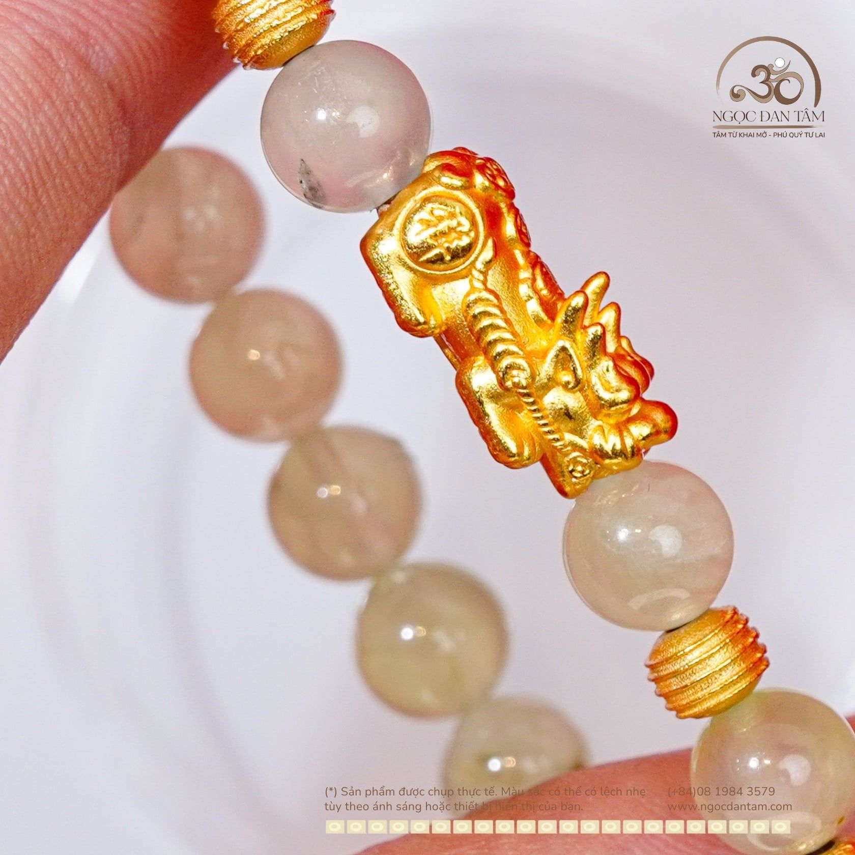  Vòng Tay Prehnite 8mm 3A Phối Charm Tỳ Hưu 