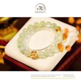  Vòng Tay Đá Prehnite 10mm 2A Phối Charm Bánh Xe Pháp Luân 