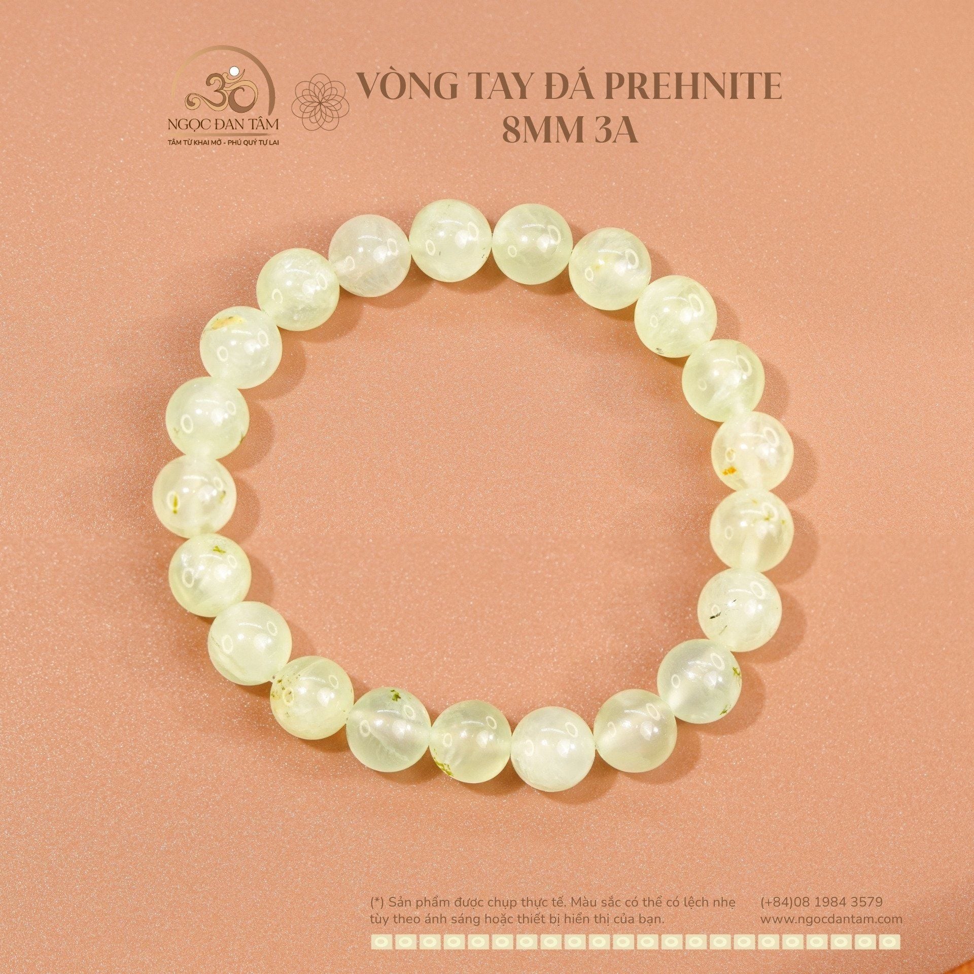 Vòng Tay Đá Prehnite 8mm 3A 