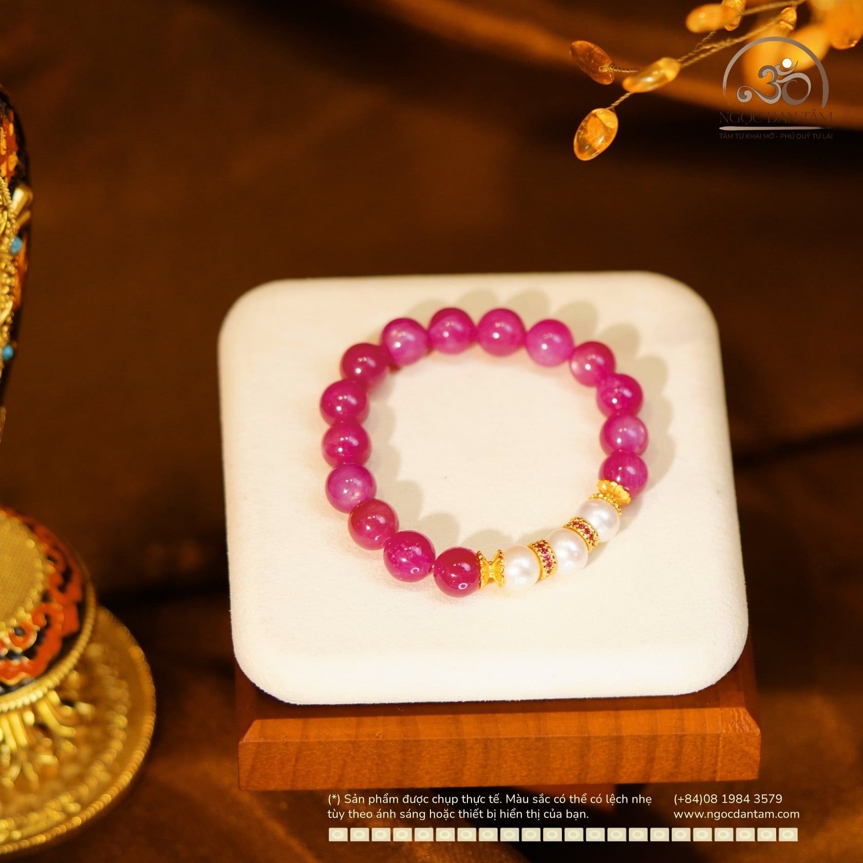  Vòng Tay Ruby Thái & Ngọc Trai 9mm Phối Charm 