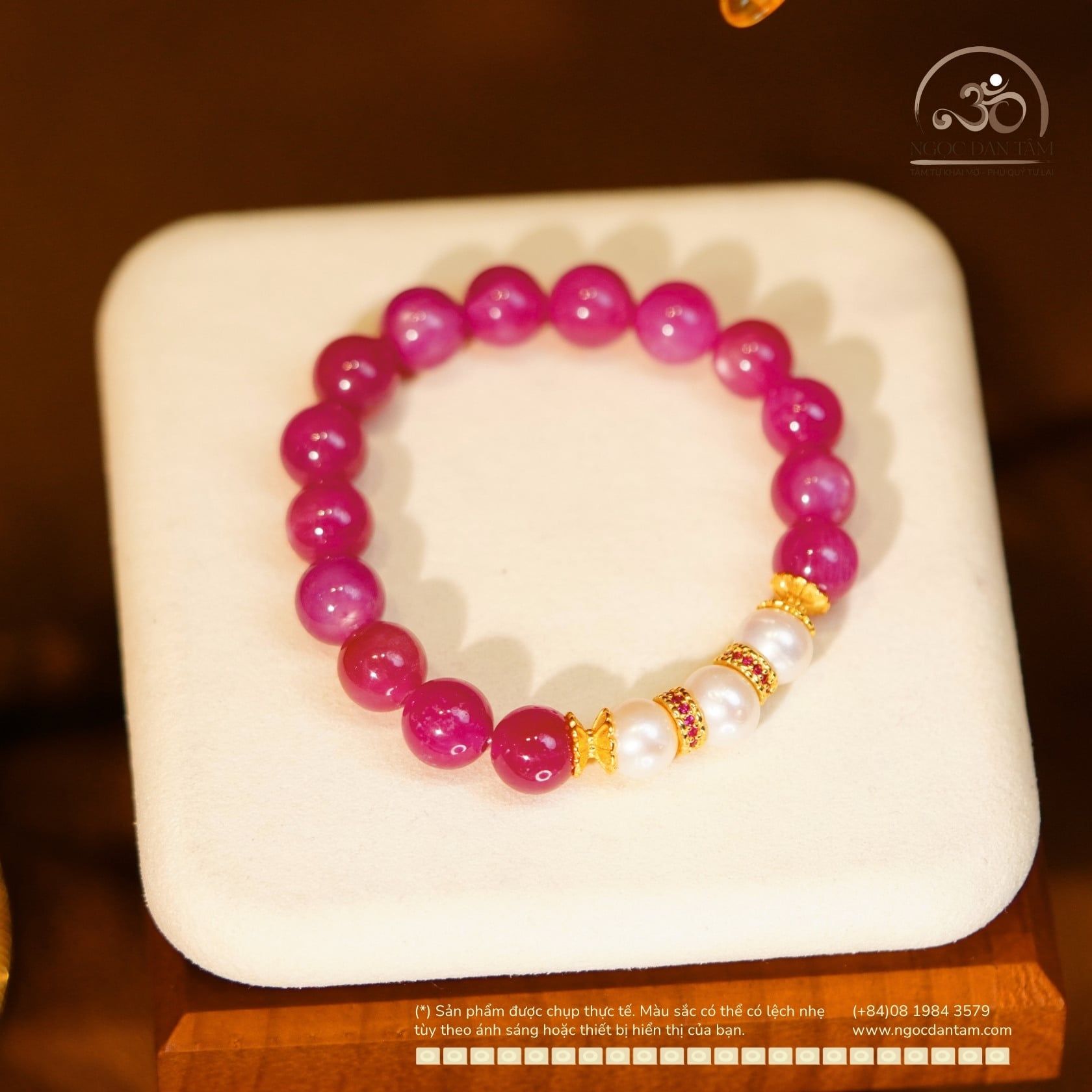  Vòng Tay Ruby Thái & Ngọc Trai 9mm Phối Charm 