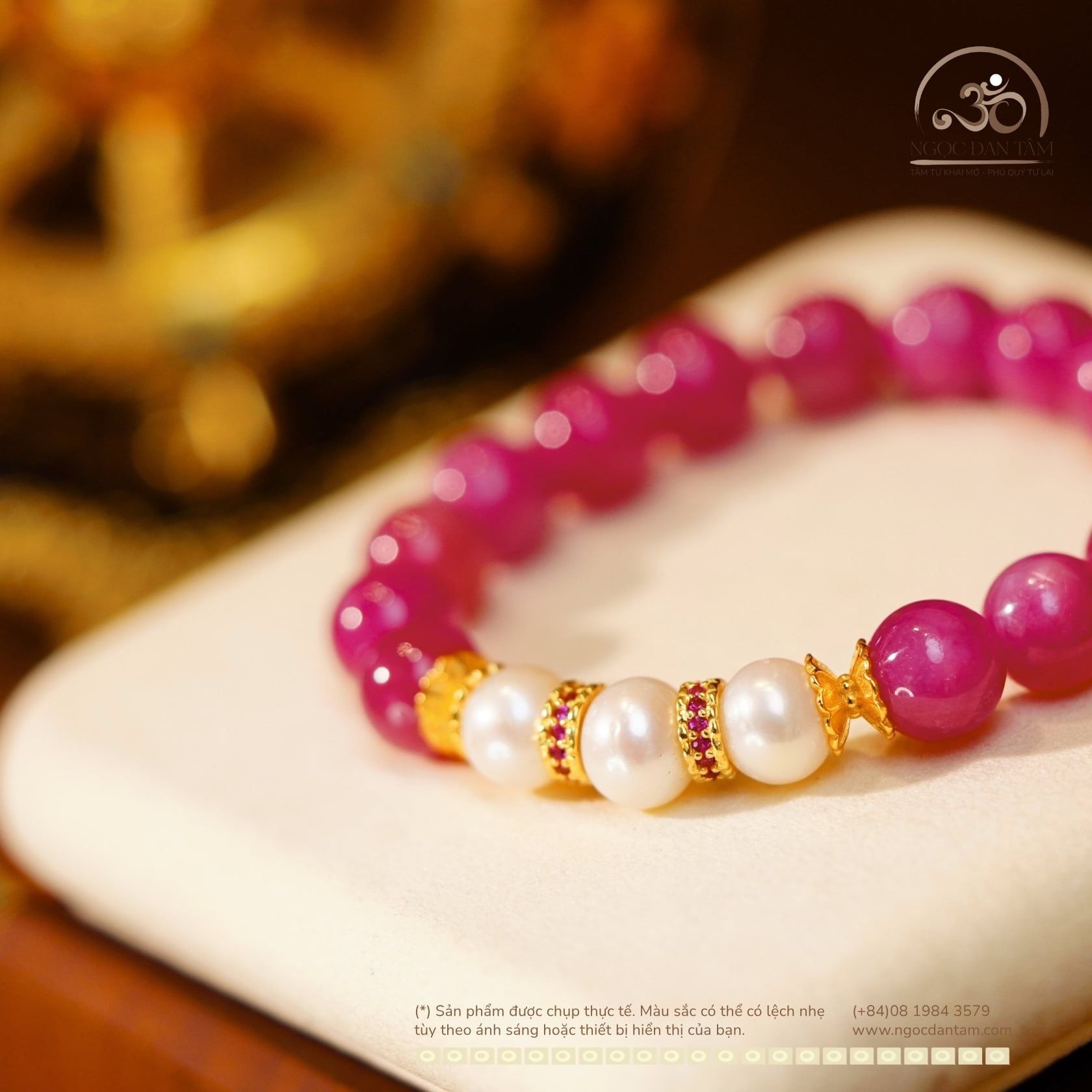  Vòng Tay Ruby Thái & Ngọc Trai 9mm Phối Charm 