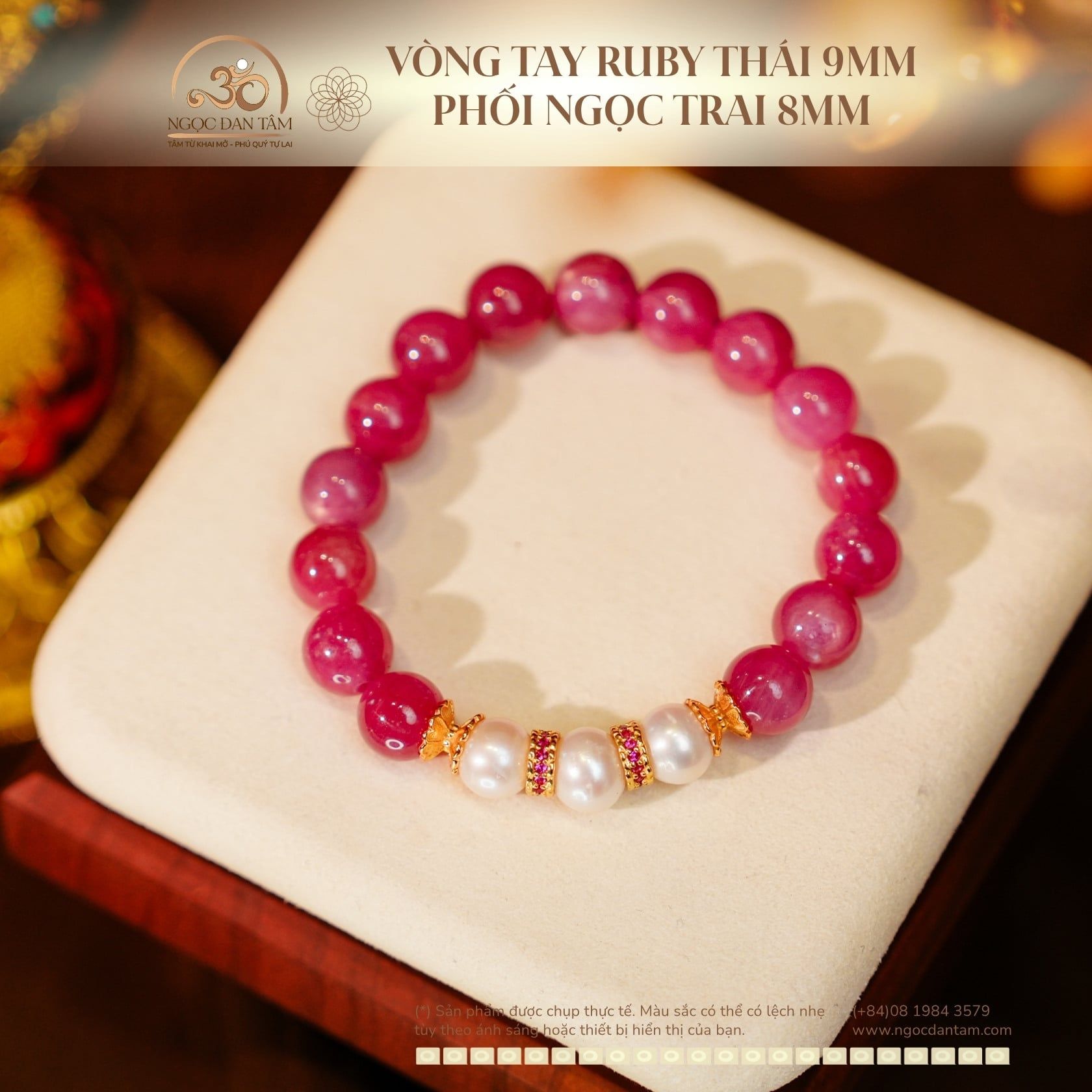  Vòng Tay Ruby Thái & Ngọc Trai 9mm Phối Charm 